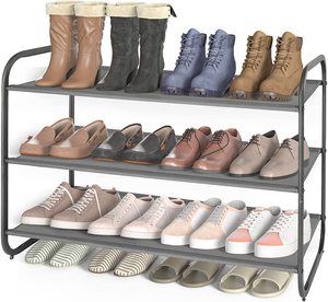 Étagère à chaussures en métal empilable avec étagères en tissu Organisateur de salon pour placard d'entrée de chambre et rangement de couloir - Product Image 1