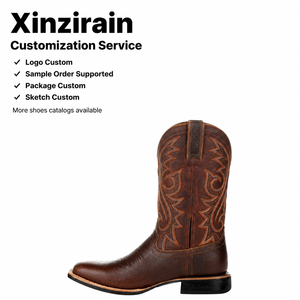 <span class=keywords><strong>Bottes</strong></span> de <span class=keywords><strong>cowboy</strong></span> Xinzirain personnalisées en cuir véritable <span class=keywords><strong>marron</strong></span> brodé, à bout carré, hauteur genou, talon bloc, à enfiler - Product Image 1