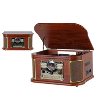 Tourne-disque vinyle tout-en-un avec haut-parleurs, système musical phonographe, lecteur CD, lecteur de cassettes, radio FM, Bluetooth, 3 vitesses, tourne-disque LP