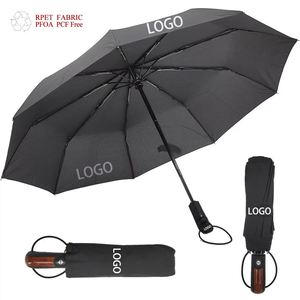 Parapluie automatique anti-UV de luxe de haute qualité avec logo personnalisé imprimé, 3 plis, résistant au vent, avec poignée en bois, sublimation RPET, cadeau promotionnel - Product Image 4