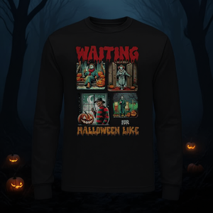 Camiseta de manga larga con escena de película de terror de Waiting For Halloween Like Killers - Product Image 3