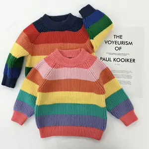 Ivy60013A Autumn winter girls clothing knitted patterns pullover children's fancy rainbow color sweater