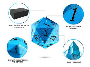 Groothandel Handgemaakte Blauwe <span class=keywords><strong>Turquoise</strong></span> Steen Natuursteen Veelvlakte D20 Dobbelstenen Set 7-delig Custom Dnd Kerkers Draken Bordspel - Product Image 3
