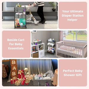 2IN1 Séparateurs détachables Nursery Rolling Storage Cart Newborn Essentials <span class=keywords><strong>Table</strong></span> <span class=keywords><strong>à</strong></span> <span class=keywords><strong>langer</strong></span> Organisateur Baby Bedroom School Bathroom - Product Image 5