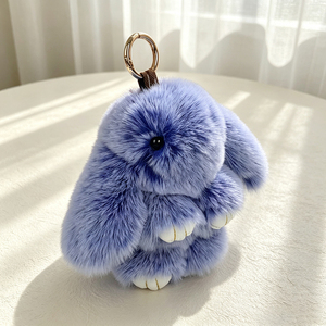 Cute White Plush Bunny <b>Keychain</b> Soft Furry Toy With Gold Trim Paws And Black Eyes For Decoration Or Gift - Product Image 4