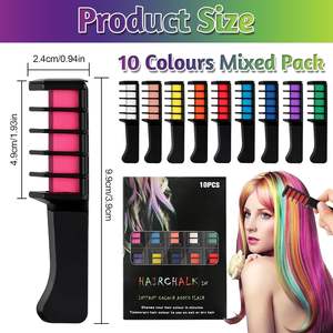 Craie de couleur de cheveux bricolage temporaire 10 couleurs peigne de couleur lavable résistant à la chaleur sans alcool pour les enfants et la fête - Product Image 3