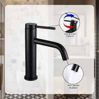 Keran Wastafel Kamar Mandi CE Modern Matte Black, Mixer Air Panas Dingin, Terpasang di Dek, Bahan Stainless Steel, Satu Lubang