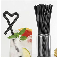 MOQ 100 pièces Pailles à boire flexibles en plastique noir 6x260mm, pailles à jus, pailles jetables en PP de qualité alimentaire