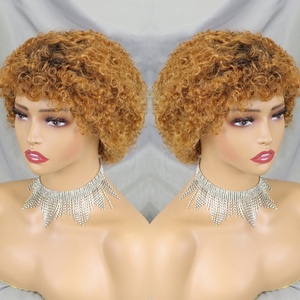 Pelucas Cortas de Estilo Pixie para Mujeres Negras, Pelucas de Cabello Rizado sin Pegamento, Reemplazo de Cabello Humano, Pelucas <span class=keywords><strong>Bob</strong></span> Onduladas Naturales <span class=keywords><strong>con</strong></span> <span class=keywords><strong>Flequillo</strong></span> - Product Image 1