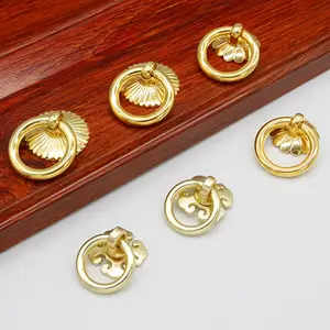 Vintage Ring Handle European Antique Gold Cabinet Door Knocker Wardrobe Drawer Jewelry Box Small Knobs And Pulls