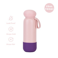 Bouteille d'eau isotherme en acier inoxydable 25 oz avec poignée de transport, bicolore contrastée, pour sports de plein air et fitness, réutilisable, marque distributeur