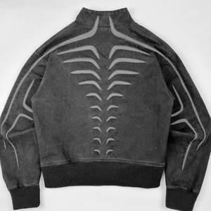 Giacca Vintage Invernale <span class=keywords><strong>Bomber</strong></span> Corta da Uomo <span class=keywords><strong>Oversize</strong></span> Baggy Chaqueta Nera in Denim Lavato all'Acido con Zip in Cotone - Product Image 2