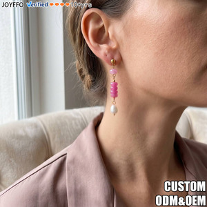 JOYFFO Venta al por Mayor de Pendientes de Perlas de Agua Dulce con Cuentas de Ábaco de Piedra Natural y Acero Inoxidable - Product Image 1
