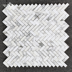 Mosaïque murale de douche en marbre blanc poli, finition miroir, certifiée CE GOLDTOP, anti-jaunissement, pour mur décoratif intérieur découpé au jet d'eau - Product Image 2