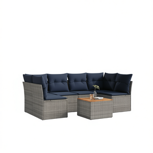 Conjunto de Sofás de Patio de Ratán Sintético Gris con Cojines, Muebles de Jardín para Exteriores, Diseño Contemporáneo, Impermeable - Product Image 1