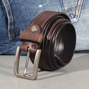 Cintura in vera <span class=keywords><strong>pelle</strong></span> di alta qualità da uomo di lusso Vintage lega <span class=keywords><strong>invecchiata</strong></span> con fibbia Design cinture di marca per Jeans Designer <span class=keywords><strong>cinturino</strong></span> - Product Image 1