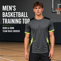 Kaos Latihan Basket Pria Custom, Cepat Kering, Trim Kontras, Kerah Bulat, untuk Klub Basket, Latihan Harian