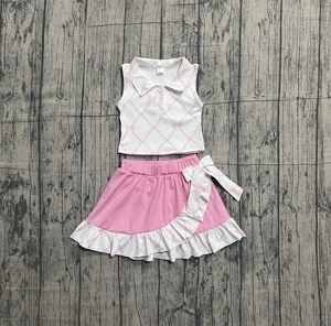 RTS Athletic Wear Bows Pink Casual Little Girl's Shirt Vest Skorts Skirt Shorts Lining Yoga Wholesale Cheer Kids Clothes Sets - Product Image 6