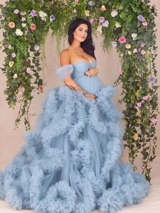 Robe élégante pour femme enceinte, robe à fente avant de grande taille européenne et américaine, robe bleue pour <span class=keywords><strong>le</strong></span> commerce extérieur - Product Image 2