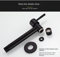 Robinet de machine à laver moderne et minimaliste noir à poignée unique, ensemble de douche 4 points, en acier inoxydable 304 avec tuyau blanc