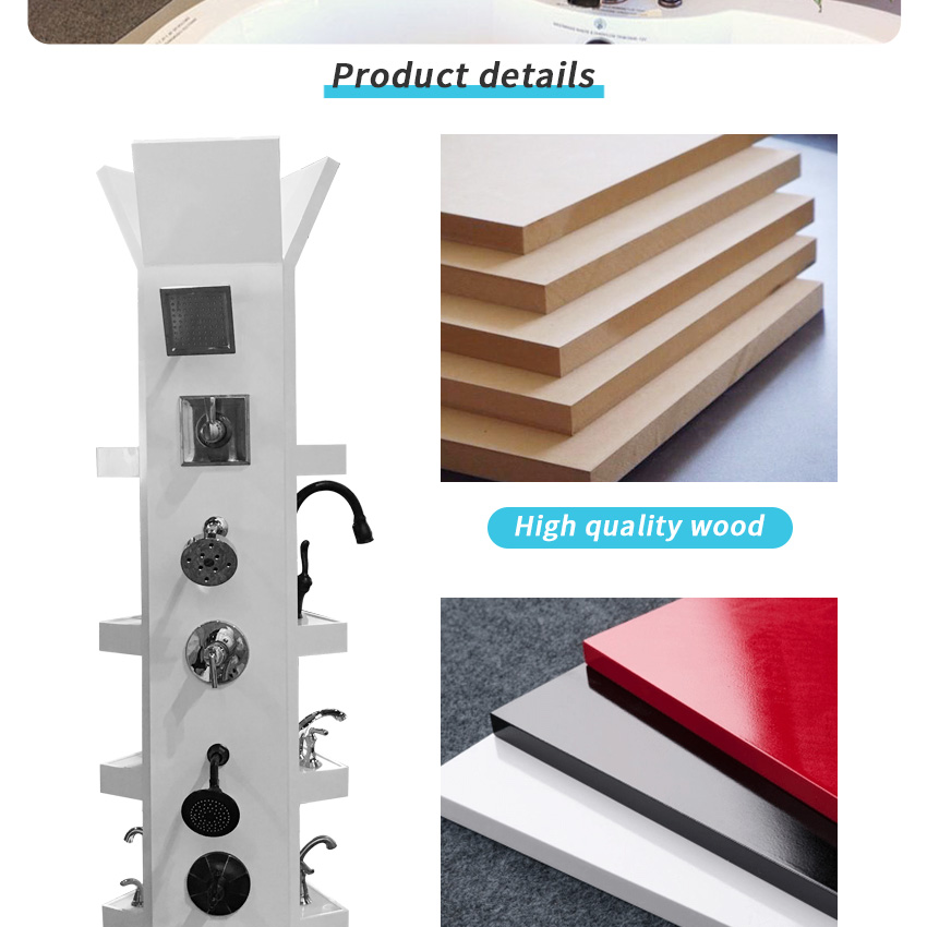 Modern Design Factory Custom Wooden Box Show Metal Sink Basin Sanitary Bathroom Faucet Display Stand Rack For Water Tap Showroom