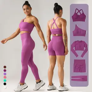 Custom Wholesale 5 Pcs Running Fitness Sports Sets Seamless Gym Clothing Yoga Woman Workout Sets For Women