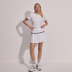 Women's Sexy Tenniscore Half Zip Golf <b>Tshirt</b> Solid Color Athletic Breathable Quick Dry <b>Polyester</b> Workout Sets Girls Custom OEM - Product Image 2