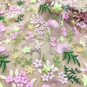 Gebreide brede polyester borduurkant van hoge kwaliteit, kleurrijke bloemenmesh tule kant, Tissu En Dentelle Tul Bordado - Product Image 2
