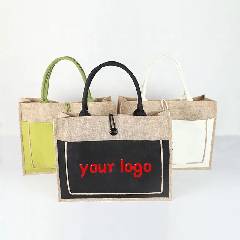Eco Friendly Customized Logo jute bag Low Moq Top Quality Diy Reusable Big Capacity Women Shopping Tote Jute Bag