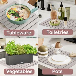 Tapis de séchage de vaisselle en pierre au design moderne, pliable et à séchage instantané, résistant à la chaleur pour comptoir de cuisine fabriqué à la machine - Product Image 4