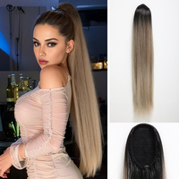 Perruque synthétique blonde lisse longue et naturelle pour femme, tressée avec cordon de serrage, modèle 2025, la plus vendue