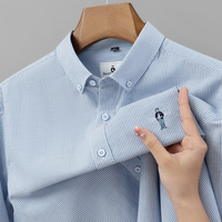 Chemise habillée à manches longues pour homme, à rayures verticales, infroissable, avec broderie de motif, polyvalente pour le bureau, vente en gros