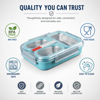 Boîte à lunch bento en acier inoxydable 304 de 1 L, étanche, 3 compartiments, récipient alimentaire micro-ondable pour les étudiants et les employés de bureau
