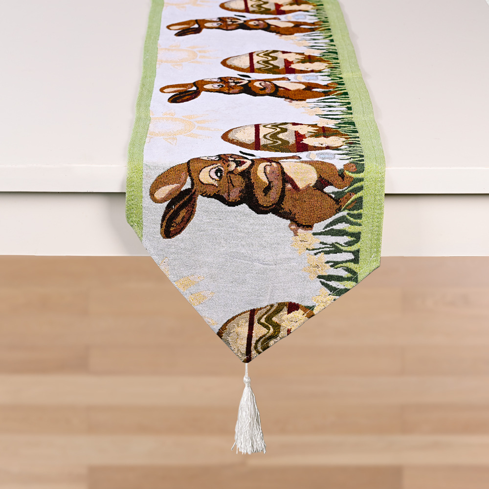 Chemin de table tricoté de Pâques avec motif de lapin