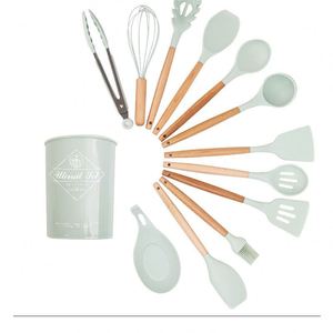 Ensemble d'ustensiles de cuisine en silicone avec manches en bois, 11 pièces en 1, support pour ustensiles de cuisine, spatule - Product Image 1