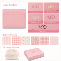 Portefeuille porte-cartes en cuir rose à motif floral pour femme, idéal pour le quotidien, avec un design fin à multiples fentes et fonction RFID en option