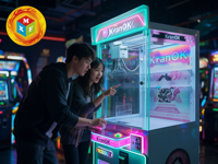 KranOK Cyberpunk UFO Catcher Neon LED Claw Crane Machine Japanese Style Arcade Prize Game