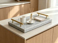Plateau de service en marbre naturel avec poignées en métal doré, design rectangulaire pour salle de bain, cuisine, table, décoration intérieure