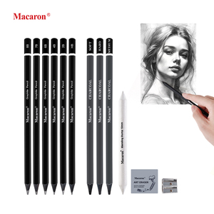 Macaron 12PCS cao cấp Graphite bút chì chì đen Poplar gỗ phác thảo Vẽ Bút Chì với hộp PVC và mài bút chì tẩy - Product Image 2