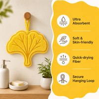 Jolie serviette de toilette douce en peluche motif feuille d'érable jaune pour cuisine et salle de bain, vente en gros, personnalisable