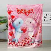 Couverture en flanelle à motif d'amour Axolotl pour la Saint-Valentin, couverture décorative douce et chaude avec motif de salamandre de dessin animé mignon