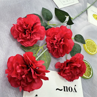 Bunga Peony Sutra Buatan 4 Kepala Tangkai Tunggal Dekoratif Harga Murah untuk Latar Belakang Pesta Pernikahan