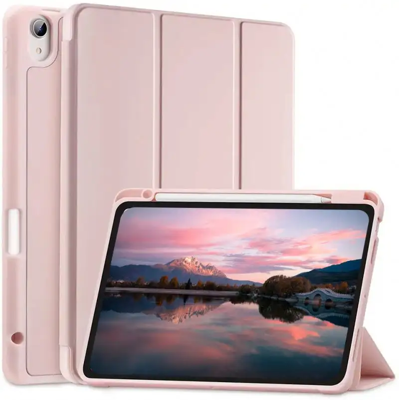 เคสฝาพับหนัง PU แม่เหล็กแบบพับสามทบสำหรับ iPad Air 4 5รูตาข่ายกระจายความร้อน