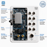 Commutateur Cisco Catalyst IE-3400H-8FT-E, robuste, IP67, 8x 100M M12 D-Code, -40°C à 75°C, montage mural, sans ventilateur, Network Essentials