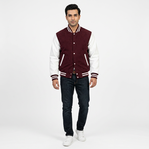 FINER THREADS Men's Breathable <b>Wool</b>/Polyester Stand Collar Front Logo Varsity Jacket Quick Dry Casual Winter Wear - Product Image 1
