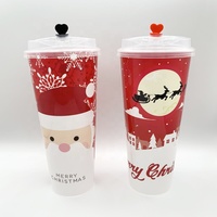 Bouteille jetable à bulles en plastique, ml, avec motifs de noël, de qualité alimentaire, bouteille pour le café, Boba thé, boisson