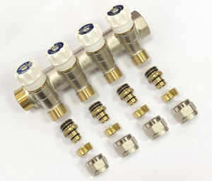 <span class=keywords><strong>Colector</strong></span> de distribución modular de latón con válvulas de cierre para sistemas de agua domésticos adecuados para tuberías PEX y <span class=keywords><strong>Multicapa</strong></span>. - Product Image 1