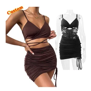 In stock Women's Sexy Halter Deep V Neck Keyhole Cross Bodycon Dress