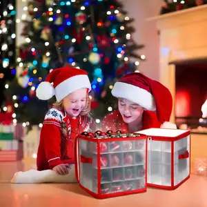 2024 adornos navideños ecológicos decoración Organizadores de bolas de Navidad cajas de almacenamiento de adornos navideños de plástico para tiendas