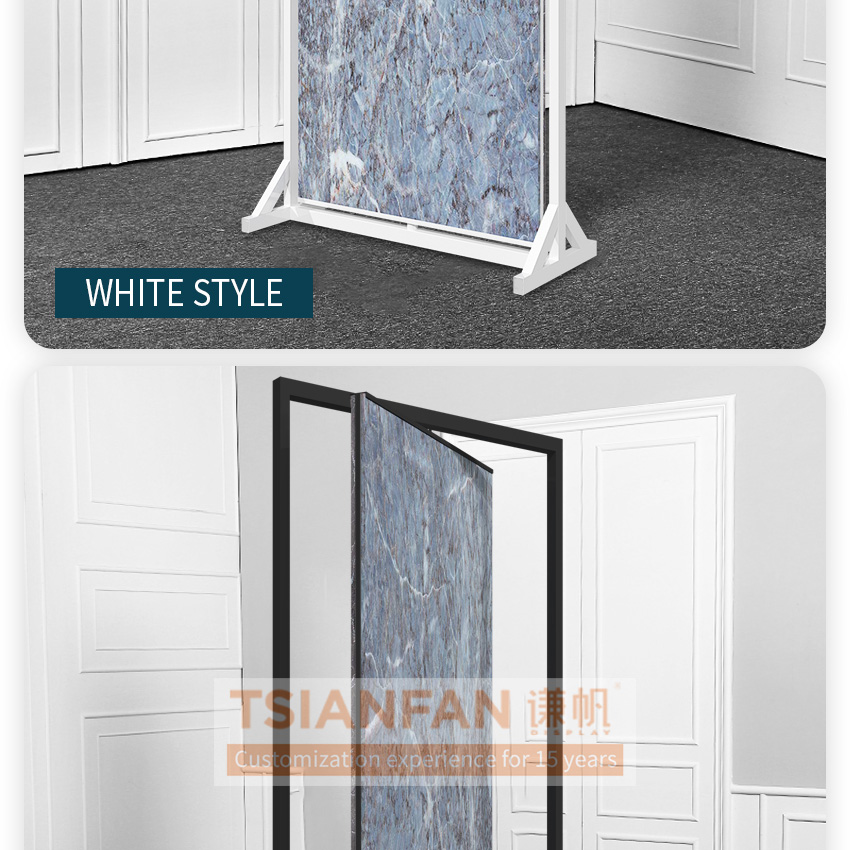 Tsianfan Metal Large Porcelain Floor Tile Stand Showroom Sample Granite Sintered Stone Slab Panel Rotating Marble Display Racks